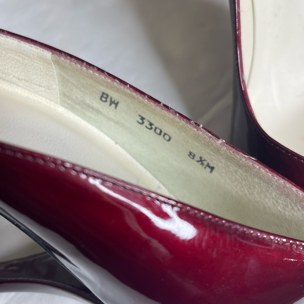 Stuart Weitzman Burgundy Red Patent Peep Toe Heel - Picture 11 of 13
